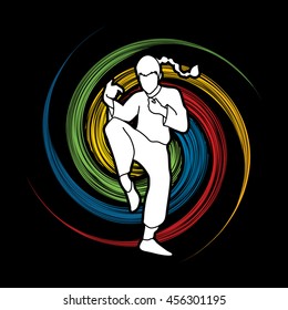 Drunken Kung fu pose designed on spin wheel background graphic vector.