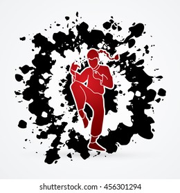 Drunken Kung fu pose designed on splatter ink background graphic vector.