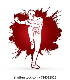 Drunken Kung fu pose designed on splatter blood background graphic vector.