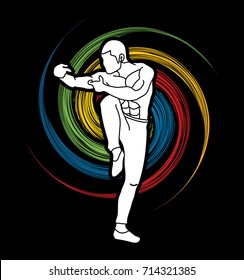 Drunken Kung fu pose designed on spin wheel background graphic vector.