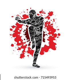 Drunken Kung fu pose designed on splatter blood background graphic vector.