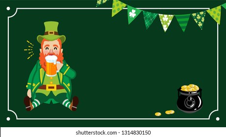 Drunken Leprechaun and pot of gold - St. Patrick's Day Greeting card, copy space layout Design