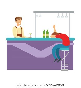 Drunken Man Asleep At The Bar Counter, Part Of People At The Night Club Series Of Vector Illustrations