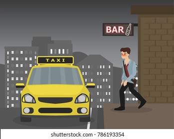 Drunken man are taking a taxi cab, don't drink and drive concept cartoon vector