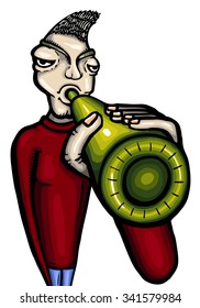 Drunken man, vector illustration, painted