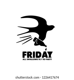 Drunken swallow. Friday logo, icon, label, signs. 