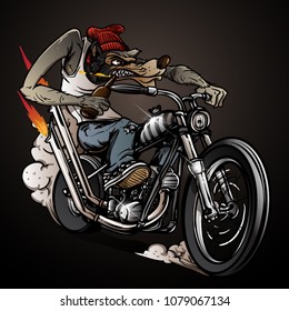 Drunken wolf riding a classic chopper bike