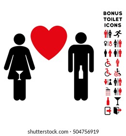 Drunky Love Pair icon and bonus man and female toilet symbols. Vector illustration style is flat iconic bicolor symbols, intensive red and black colors, white background.