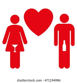 Drunky Love Pair icon. Vector style is flat iconic symbol with rounded angles, red color, white background.
