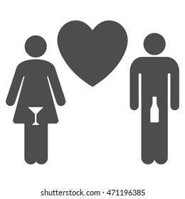 Drunky Love Pair icon. Vector style is flat iconic symbol with rounded angles, gray color, white background.