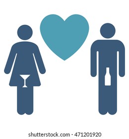 Drunky Love Pair icon. Vector style is bicolor flat iconic symbol with rounded angles, cyan and blue colors, white background.
