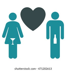 Drunky Love Pair icon. Vector style is bicolor flat iconic symbol with rounded angles, soft blue colors, white background.