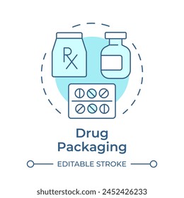 Drup packaging soft blue concept icon. Pharmaceutical industry. Medication containers. Round shape line illustration. Abstract idea. Graphic design. Easy to use in infographic, article