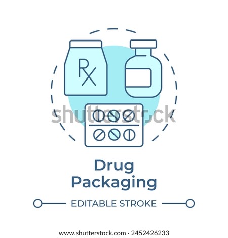 Drup packaging soft blue concept icon. Pharmaceutical industry. Medication containers. Round shape line illustration. Abstract idea. Graphic design. Easy to use in infographic, article