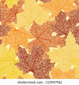 Dry autumn maple leaves seamless background, vector illustration.