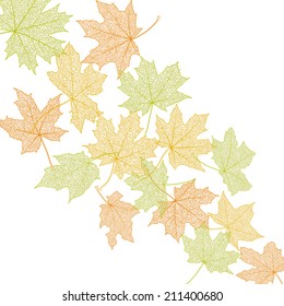 Dry autumn maple leaves silhouettes background, vector illustration.