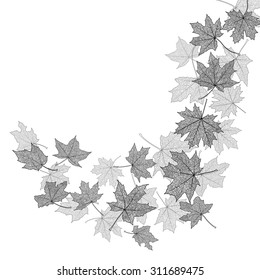 Dry autumn maple leaves silhouettes background, vector illustration.