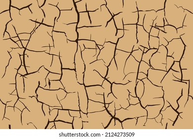 Dry beige soil with dark cracks seamless pattern. Drought ground texture. Desert land or broken clay surface. Grunge contour background. Dead earth, hot climate.