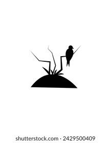 Rama seca con icono de pájaro, vector mejor icono plano.