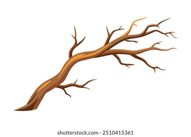 Dry branch of a tree isolated flat vector illustration on white background