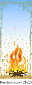 Dry branches have inflamed in the big fiery campfire