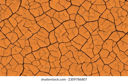 Fondo vectorial del suelo naranja seco y roto, textura de la tierra seca agrietada craqueada