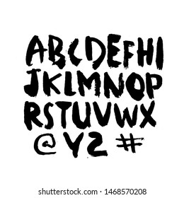 Dry Brush Alphabet Font Set Made By Real Brush Grunge Style Vector, Isolated Vector Set