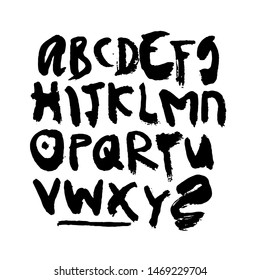 dry brush alphabet font set made by real brush grunge style vector, Isolated vector set