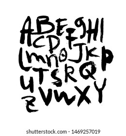 dry brush alphabet font set made by real brush grunge style vector, Isolated vector set