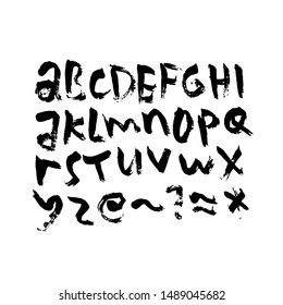 dry brush alphabet font set made by real brush grunge style vector, Isolated vector set
