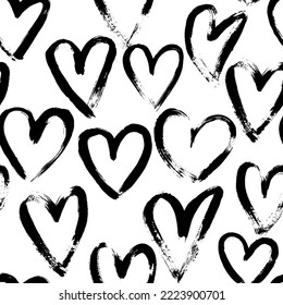 Dry Brush Artwork Heart Seamless Vector Pattern