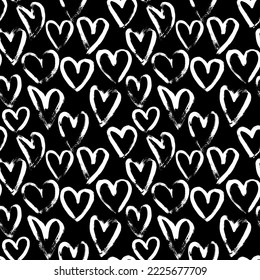 Dry Brush Artwork Heart Seamless Vector Pattern