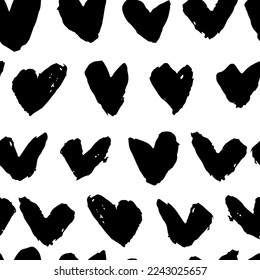 Dry Brush Artwork Heart Seamless Vector Pattern