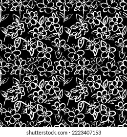 Dry Brush Flower Seamless Pattern. Hand Drawn Artwork Background.
