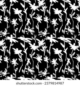 Patrón Seamless de Flor De Cepillo Seco. Fondo De Obra Artística A Mano.