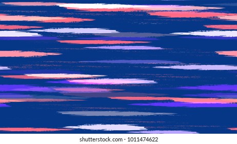 Dry Brush Grunge Strokes and Stripes Background. Hand Drawn Fashion Seamless Pattern. Holiday, Summer Watercolor Texture. Fabric, Fashion Print Design Background.