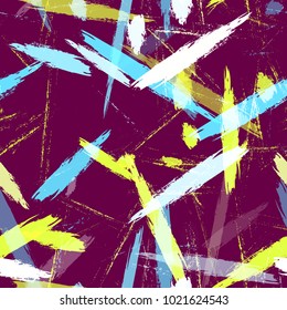 Dry Brush Grunge Strokes and Stripes Background. Hand Painted Fashion Seamless Pattern. Paint Watercolor Style Stripes. Advertising, Cover Print Design Background.