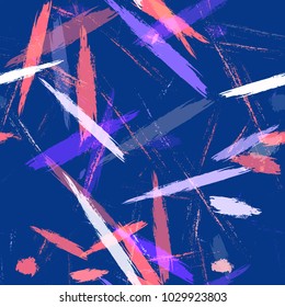 Dry Brush Grunge Strokes and Stripes Background. Paintbrush Lines Seamless Pattern. Holiday, Summer Watercolor Texture. Fabric, Fashion Print Design Pattern.