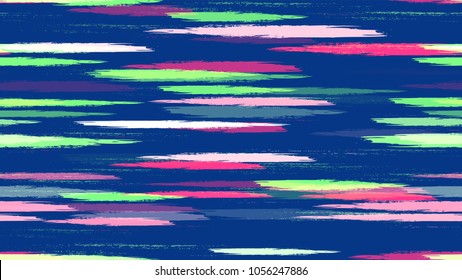 Dry Brush Grunge Strokes and Stripes Background. Hand Drawn Fashion Seamless Pattern. Holiday, Summer Watercolor Texture. Cloth, Linen, Textile Print Design Background.
