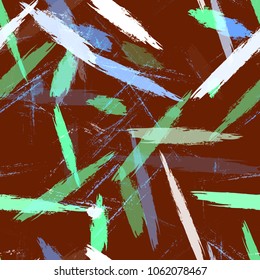 Dry Brush Grunge Strokes and Stripes Background. Paintbrush Lines Seamless Pattern. Holiday, Summer Watercolor Texture. Packaging, Fabric Print Design Pattern.