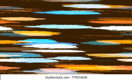 Dry Brush Grunge Strokes and Stripes Background. Hand Painted Fashion Seamless Pattern. Paint Watercolor Style Stripes. Cloth, Linen, Textile Print Design Pattern.