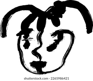 Dry Brush Grunge Style Simple Girl Portrait.