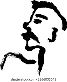 Dry Brush Grunge Style Simple Portrait of Man with Mustache