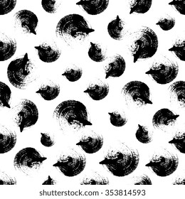 Dry brush hand drawn sketch artsy background, seamless pattern in black and white colors,  brush strokes and swirls 