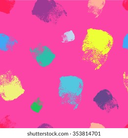 Dry brush hand drawn sketch artsy background, seamless pattern in bright neon colours, hot pink, brush strokes and swirls 