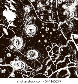 Dry brush hand drawn texture made with ink. Abstract grunge patterns. Vector illustration.