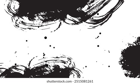 Dry brush ink strokes frame, horizontal banner with black paint texture drawing, grunge background vector overlay.