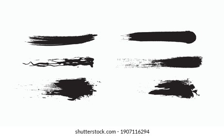 Técnica de lavado de tinta de pincel seco. Ilustración de la acuarela vectorial. Colección de pincel para ilustraciones. Colección de grunge de la pluma de pincel. Golpea el fondo blanco. Líneas y grandes trazos. Plantillas de pincel