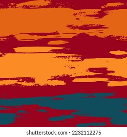 Dry Brush Lines Seamless Vector Blue and Red Pattern