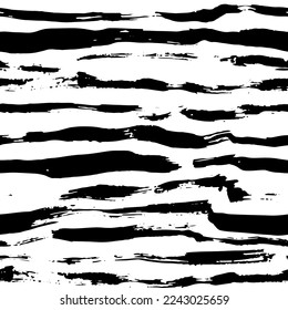 Dry Brush Lines Seamless Vector Black and White Pattern